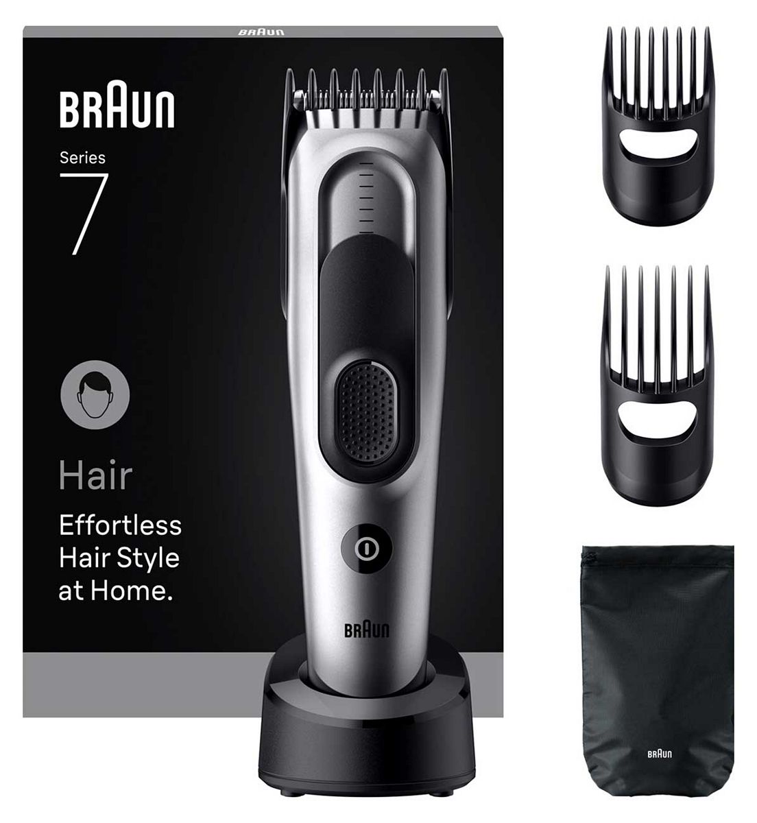 Braun Hair Clipper Series 7, +5 Styling Tools, Lifetime Sharp Blade, 17 Lengths, Hc7590, Grey