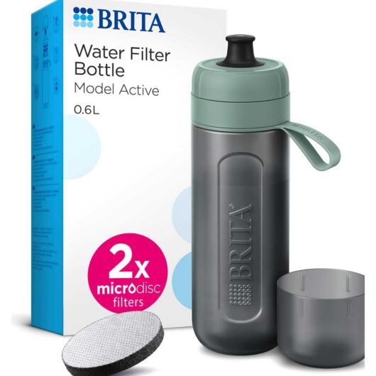 Brita Sports Water Filter Bottle Active Dark Green (600Ml) Inc. 2X Microdisc Filters