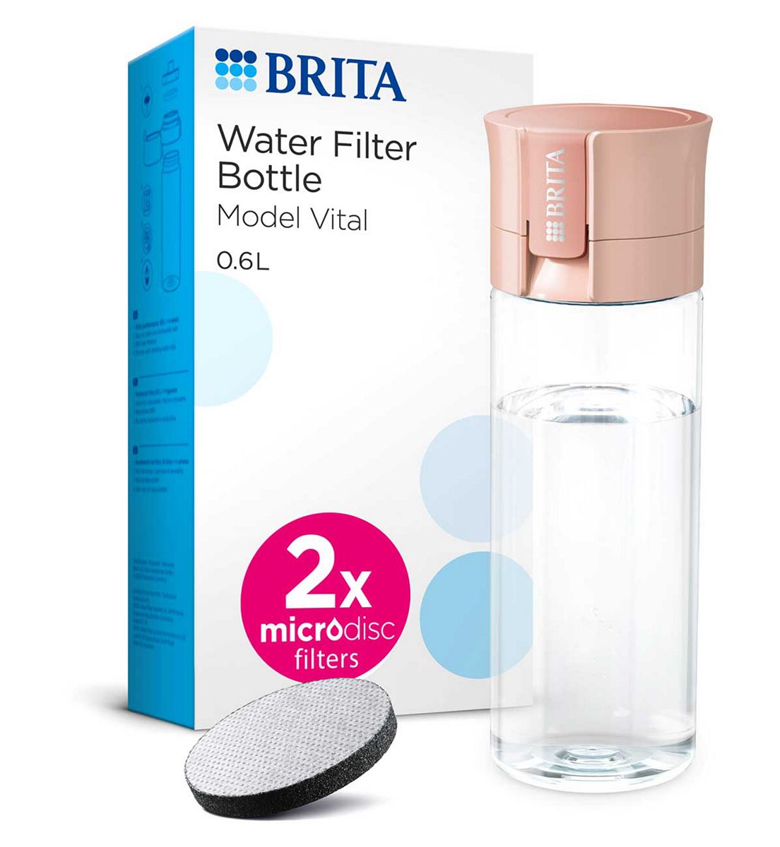 Brita Water Filter Bottle Vital Apricot (600Ml) Inc. 2X Microdisc Filters