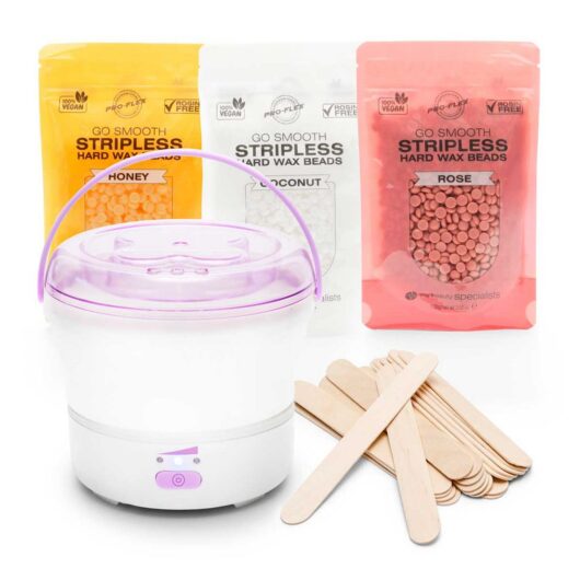 RIO Go Smooth Hard Wax Heater Including 3 X 100G Bags Of Stripless Beads: Rose, Honey & Coconut