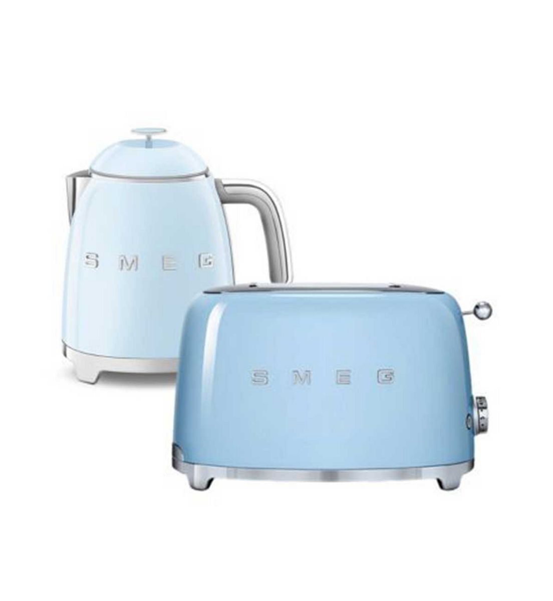 Smeg 50's Style Mini Kettle And 2 Slice Toaster In Pastel Blue