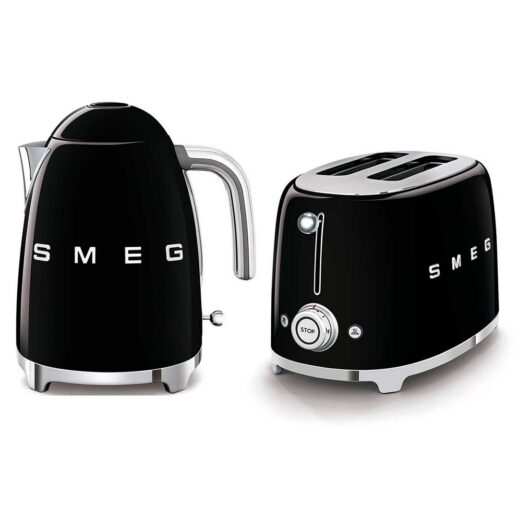 Smeg Kettle And 2 Slice Toaster Black Set