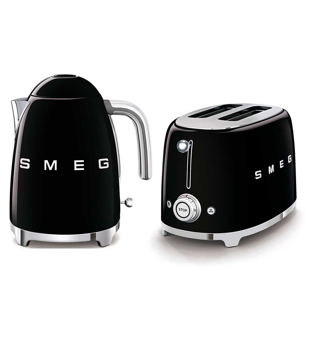 Smeg Kettle And 2 Slice Toaster Black Set