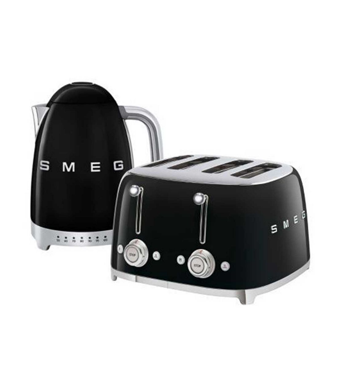 Smeg Kettle And 50S 4 By Slice Toaster In Black