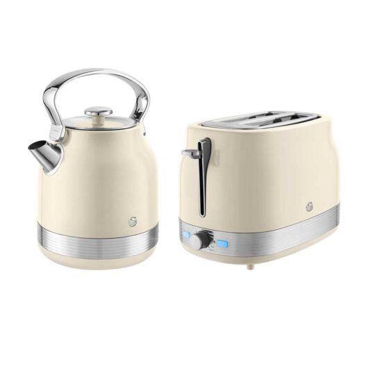 Swan Retrorevive Traditional Kettle 1.7L 3Kw And 2 Slice Toaster Chantilly Cream