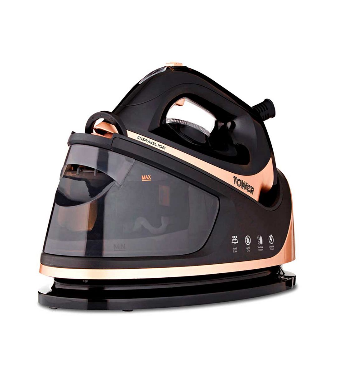 Tower Ceraglide 2700W Steam Generator With 1.2 Litre Capacity Water Tank Champagne Gold And Black