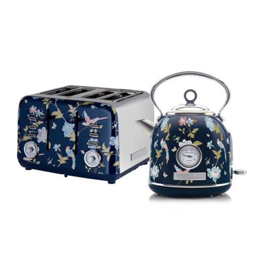 VQ Laura Ashley 1.7L Dome Kettle And 4 Slice Toaster Elveden Navy